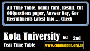 Kota University BSC Part 2 Time Table
