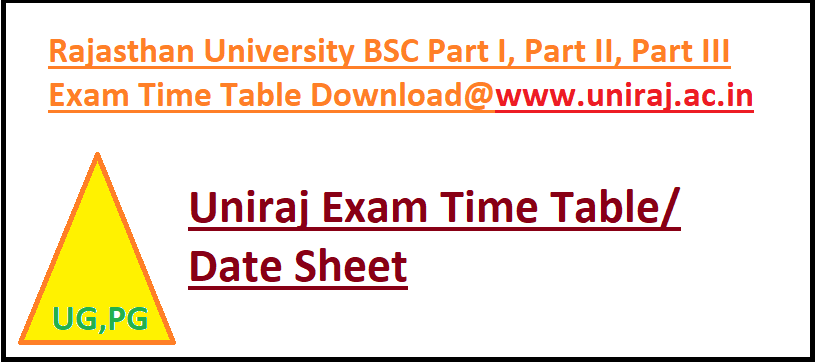 Rajasthan University BSC 1st/2nd/3rd Year Time Table 2021
