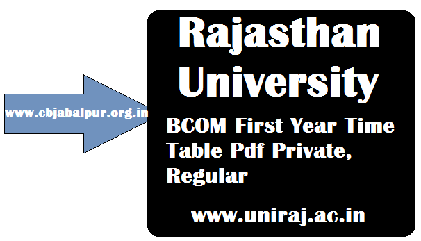 Rajasthan University Time Table BCOM First Year