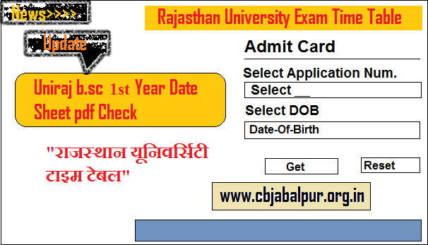 Rajasthan University bsc 1st Year Admit Card